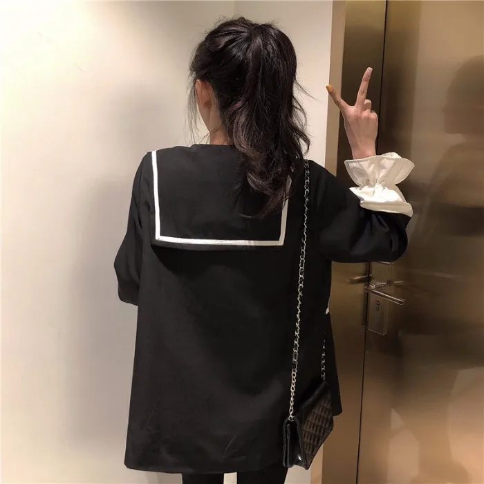 

Fox Mrs. Women's Autumn Retro Mid-length Loose-Fit Joint hua bao xiu Suit Casual Long Sleeve Hong Kong Style Coat Tops