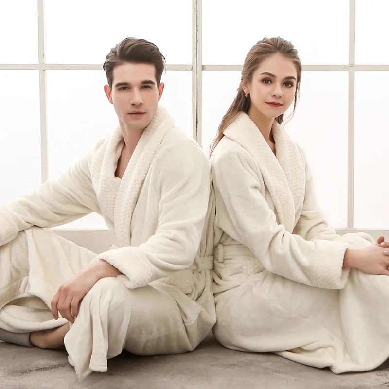 Зимний удлиненный теплый банный халат из фланели в клетку для мужчин и женщин, роскошный мягкий термальный халат, мужской халат, мужской сексуальный халат