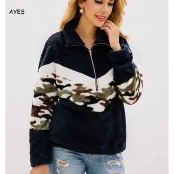 

Camouflage Fur Coat 2019 Autumn Winter Long Sleeve Faux Fur Jacket Thick Warm Fleece Fluffy Coat Patchwork Teddy Coat Jakcets