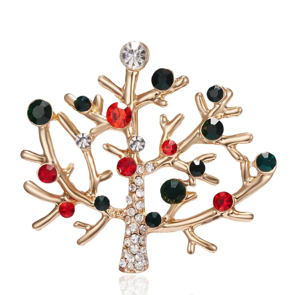 24 стиля винтажные многоцветные Кристальные рождественские броши в виде дерева женские Стразы брошки и булавки для воротника модные ювелирные изделия - Окраска металла: 21