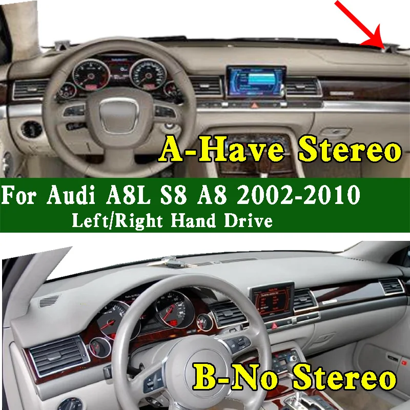 

For Audi A8L S8 A8 II D3 D3f 4E2 4E8 2002-2010 Dashmat Dashboard Cover Instrument Panel Pad Dash Anti-Dirt Proof Ornaments