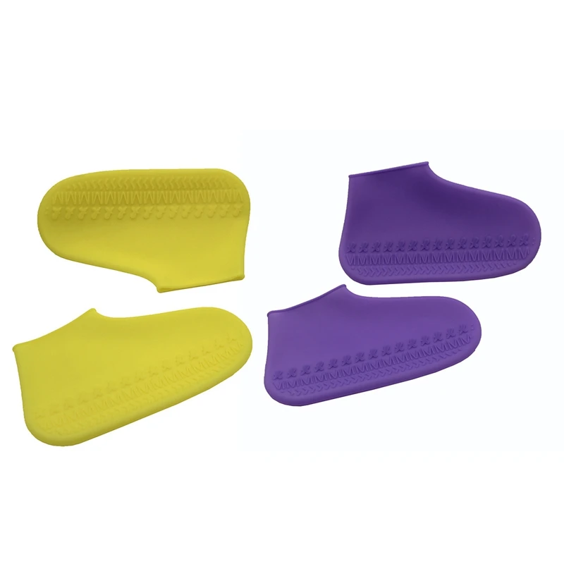 

2 Pair Silicone Overshoes Can Be Reused Waterproof Thick Wear-Resistant Anti-Slip Rubber Stretch Shoe Cover Shoe Boots Protectiv