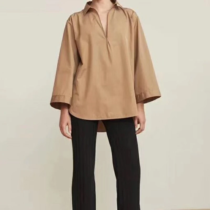 Женская рубашка большого размера с широкими рукавами v-образным вырезом