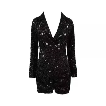 

Women Fashion Button Sequined Playsuits 2019 New Design Celebrity Sexy V Neck Bodycon Long Sleeve Clubwear Party Black Jumpsuit
