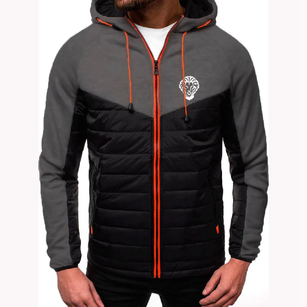 Men's Autumn Winter Color Block Zipper Hooded Jacket