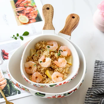 

Creative Fruit Salad Plate Nordic Glaze With Handle Ceramic Western Food Bowl Pasta Bowl Snack Bowl Household Butterfly Love Flo