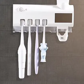

UV Toothbrush Sterilizer/Rechargeable Solar Power LED Disinfection Wall Mounted Toothbrush Holder Automatic Toothpaste Extrusion