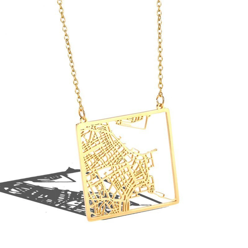 RIR Rio Бразильская Карта города ожерелье с подвеской розовое золото нержавеющая