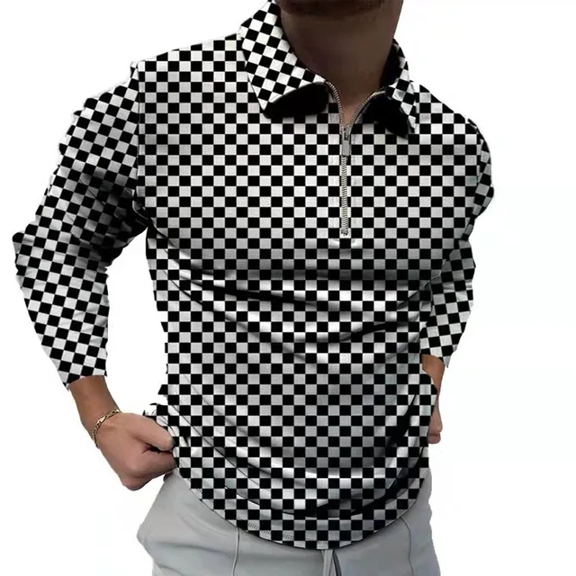 2021 Autumn Streetwear Men Fashion Long Sleeve Polo Shirts Casual Loose Turn-down Collar Zipper Tops Men Slim Polo Shirts CXPLS-19