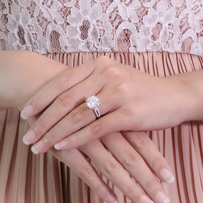 AEAW большой 4.0ct круглой огранки 10k14k18k Белое золото Муассанит кольцо Полный размеры ослепительный Женский Ювелирные изделия