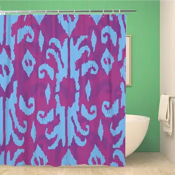 

Bathroom Shower Curtain Red Ikat Middle East Traditional Silk in Turquoise Polyester Fabric 72x78 inches Waterproof Bath Curtain