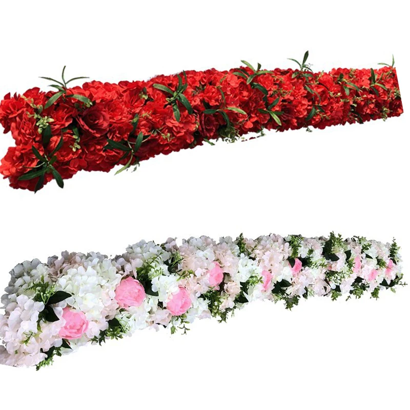 Custom 1m/2m Artificial Flower Row Table Runner Red Rose Poppies For