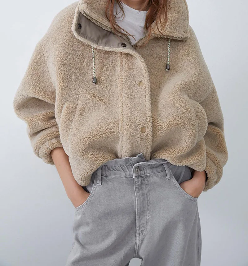 

Overplus of Goods Exported to Europe And us y Women's Winter Models WOMEN'S Dress Fold-down Collar Lambs Wool Joint Zipper Close