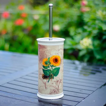 

Ceramics Toilet Brush Holder/Rack Set Standing Durable Type Removable Bathroom Cleaning Tools European Style Sunflower Pattern