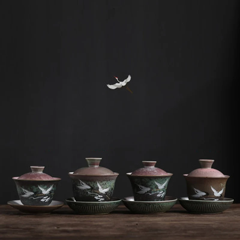 Anti-scald Large Ceramic Tea Bowl with Lid, Anti-scald Bowl, Sancai Gaiwan, Hand Painted, Cover Bow, Chinese Kungfu Tea Cup