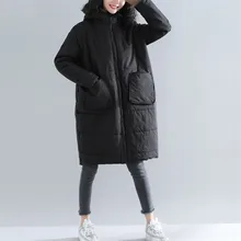 Женские зимние хлопковые куртки большого размера новые толстые свободные пальто средней длины с капюшоном однотонные женские хлопковые пальто XIN007