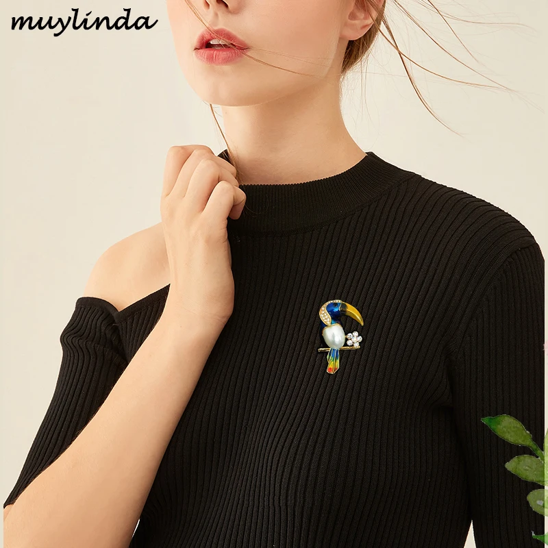 

Muylinda Bird Enamel Pins And Brooches Parrot Animal Brooches Jewelry Rhinestone Clothes Scarf Clip Accessories Gift For Women