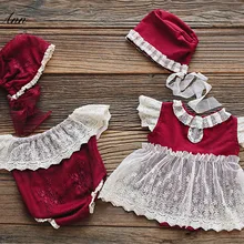 Jane Z Ann/рождественское кружевное платье винно-красного цвета с открытыми плечами, комплект одежды студийный детский реквизит для фотосессии новорожденных, 2 вида