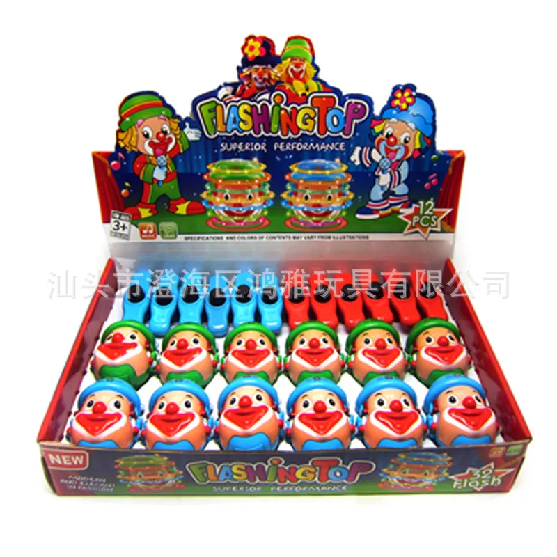 Manufacturers Direct Selling CHILDREN'S Plastic Toys Light Plastic Gyro Music Spinner Clown Spinner Hot Selling Cross Border