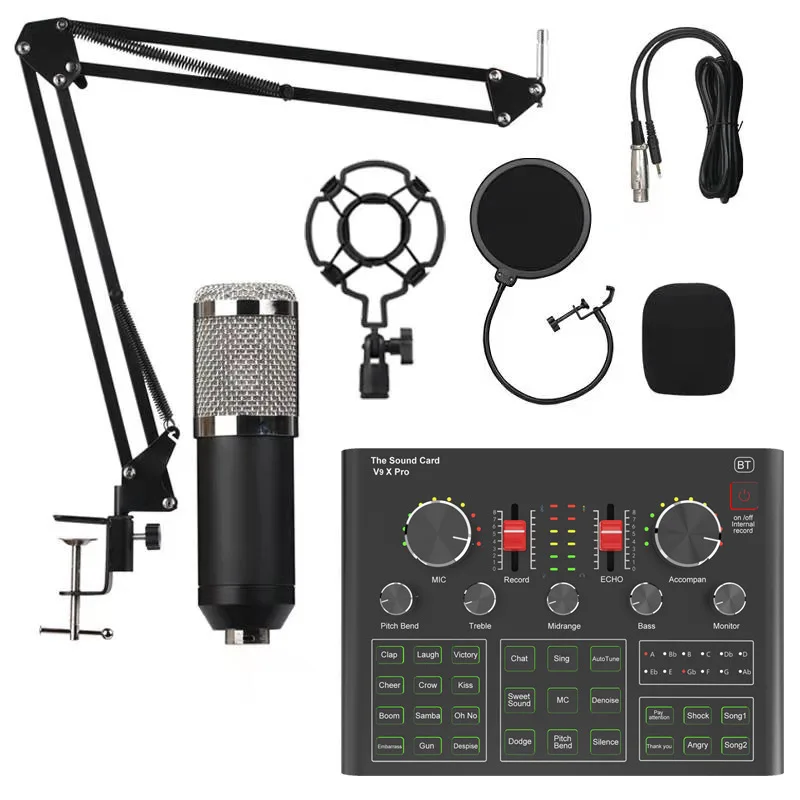 V9XPro Sound Card Studio Mixer Noise Reduction Portable Microphone Voice BM800 Live Broadcast for Phone Computer Record V9X Pro 