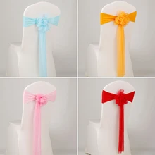 Вечерние свадебное украшение для стульев отель поставки розовый стул створки лук эластичная лента на стул назад галстук ленты для церемония банкета