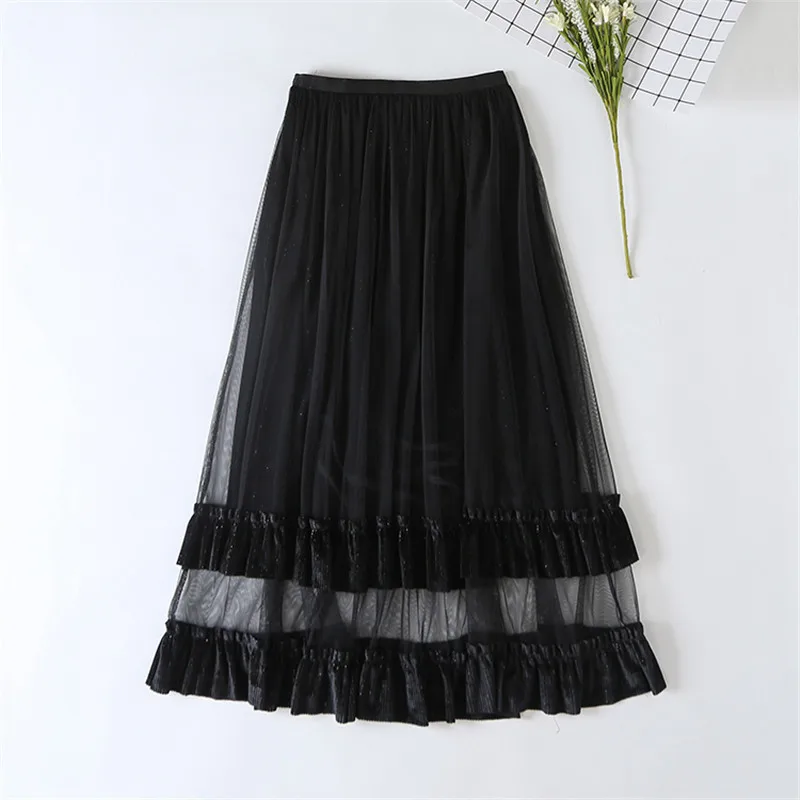 

2020 spring and summer fashion mesh mesh double hem skirt 862