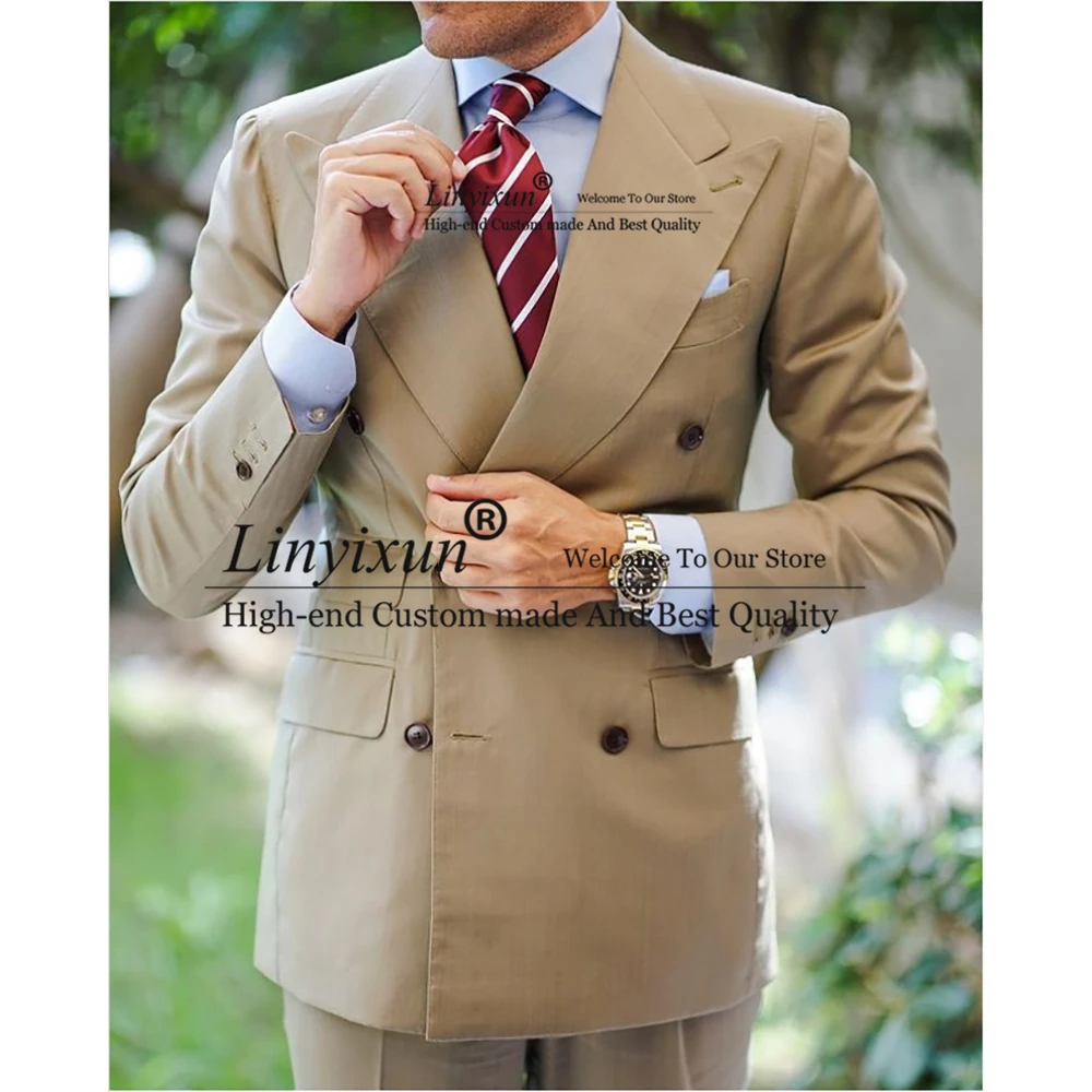 

Модные мужские костюмы, двубортный официальный деловой Блейзер, облегающий свадебный смокинг для жениха, комплект из 2 предметов, пиджак и брюки, мужской костюм