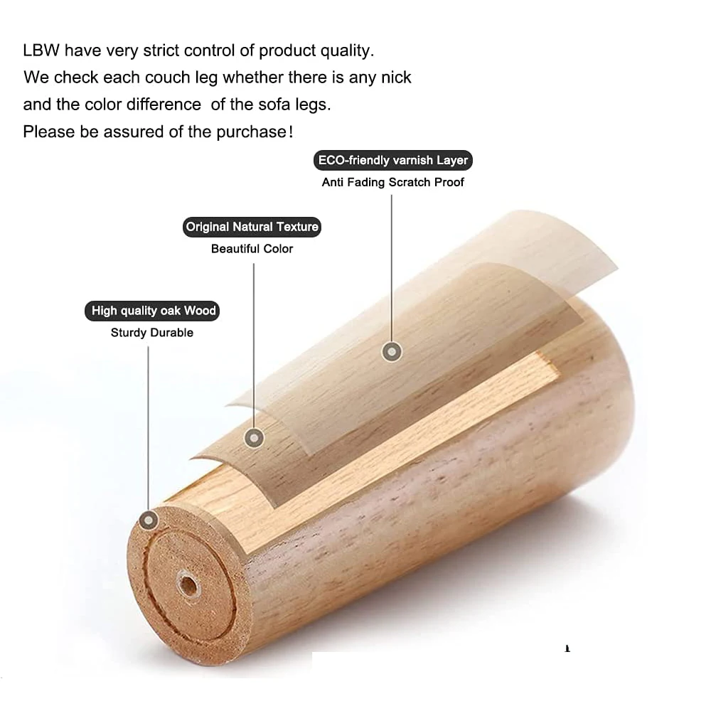 1pcs Solid Wood Legs for Furniture，Inclined Cone Sofa Bed Cabinet Table and Chair Replacement Feet Sloping Feet Multi-size