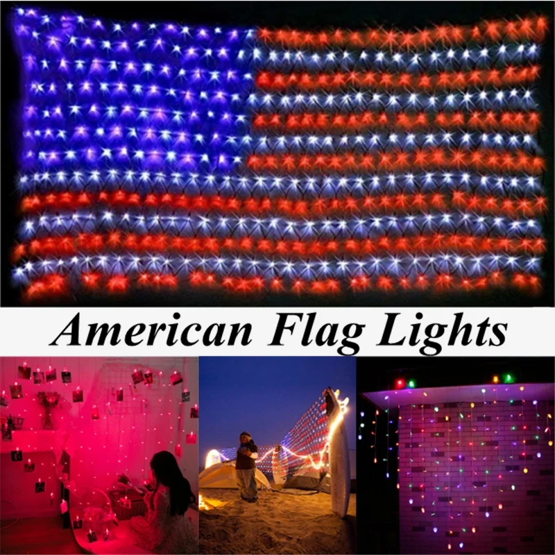 

American Flag String Lights with 420 Super Bright LED Waterproof Flag Net Light for Yard Garden Festival Party Outdoor Decor