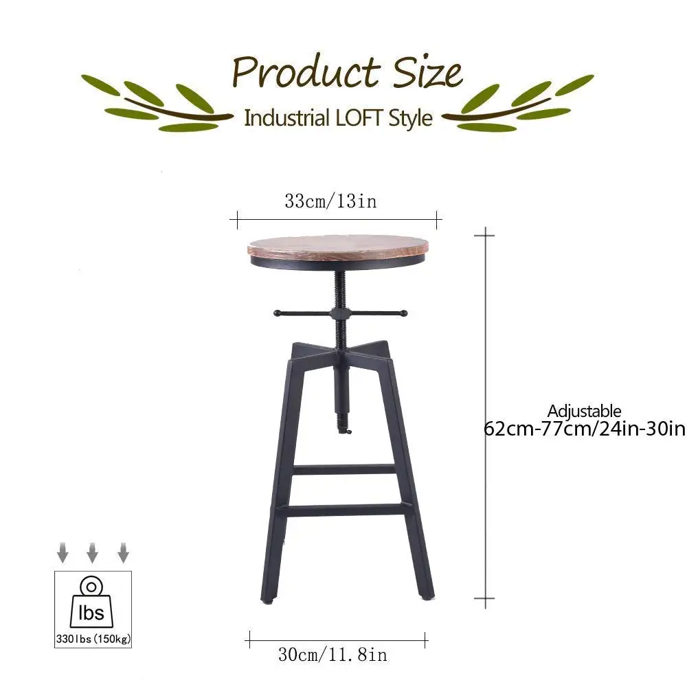 Промышленные барные стулья, кухонный обеденный стул, деревянный металлический барный стул, регулируемая высота поворотный счетчик высота барный стул набор из 2