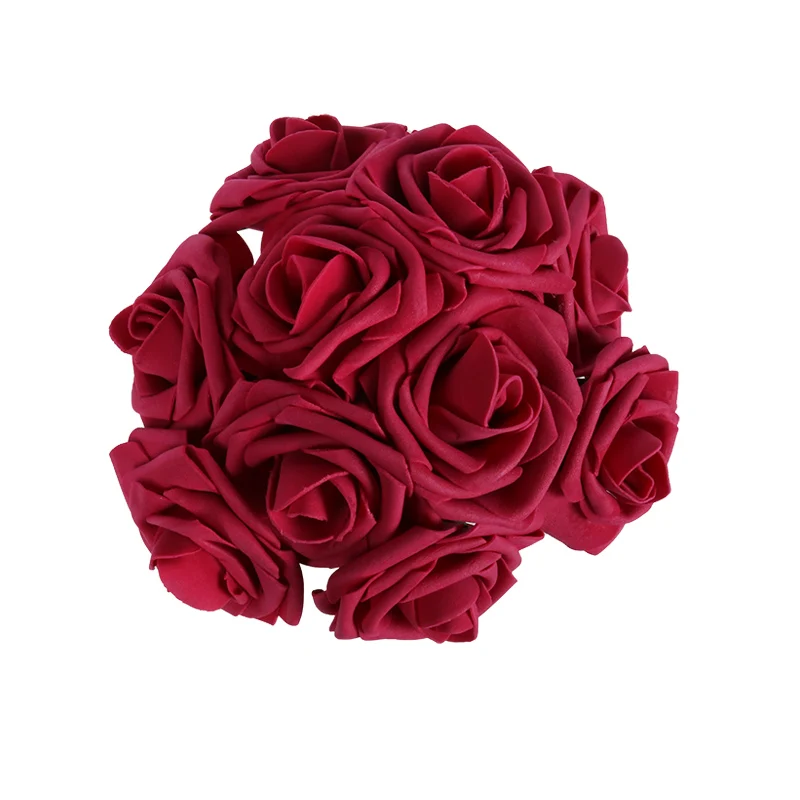 Burgundy 25 шт./лот, красочные искусственные розы, декоративные поролоновые розы, свадебные букеты, вечерние украшения для дома - Цвет: Burgundy