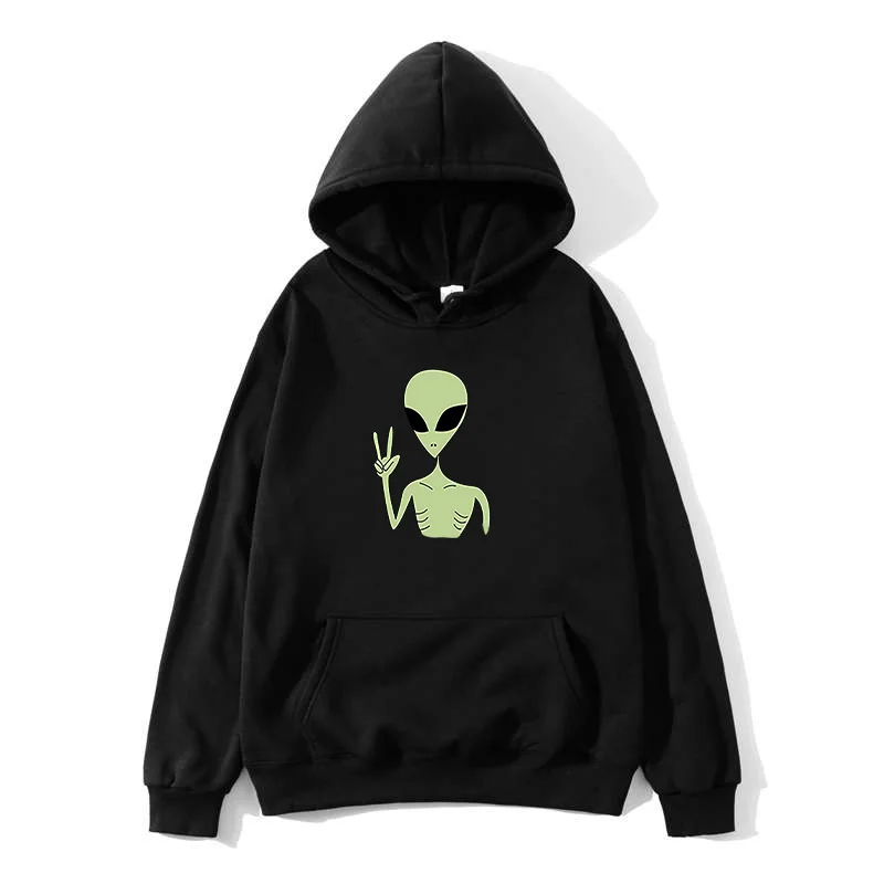 Kawai Harajuku fun alien оверсайз толстовка с капюшоном Kawaii свободный топ длинными рукавами