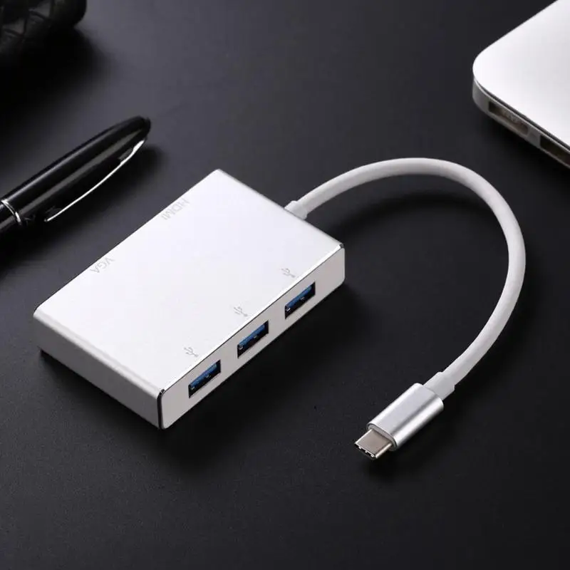 5 в 1 тип-c концентратор адаптер для HDMI VGA 3 USB 3,0 Монитор ТВ-проектор конвертер Совместимость с дисплеем ТВ-проектор и т. Д