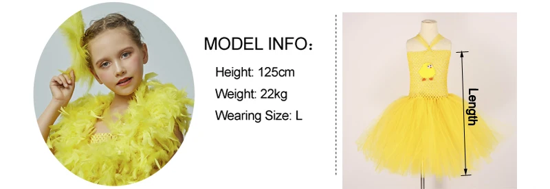 Yellow Chicken Girls Tutu Dress Kids Farm Animal Party Halloween Costume Feather Boas Children Cake Smash Photo Tulle Dress (9)