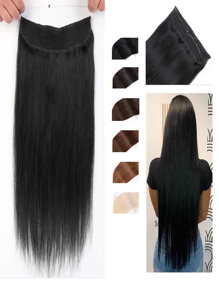 VSR 60cm 65cm 100g 150g 200g 260g Clip-in One Piece 100% Human Hair Fish Line Invisible Wire Hair Extensions
