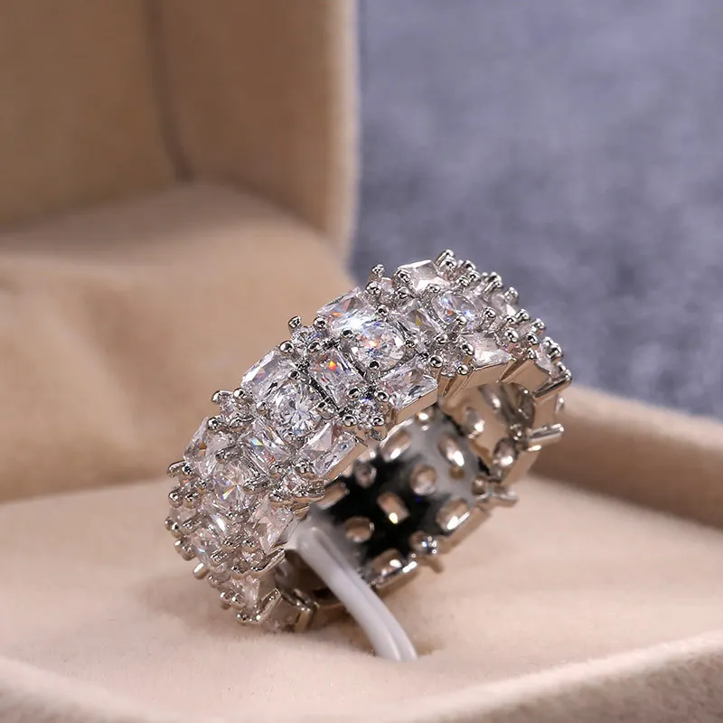 Luxury S925 Stamp Silver Color Dazzling AAA Mosaic CZ Zircon silver ring wedding rings silver rings for Women Vintage Wedding Female Jewelry Anillos Anel