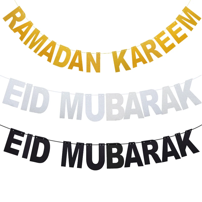 1 шт. Eid Мубарак баннер Бантинг EID блестящие буквы гирлянда счастливый Рамадан