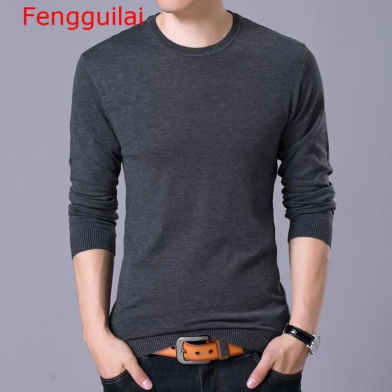Fengguilai, модный однотонный мужской свитер, осень,, круглый ворот, черный свитер, мужские джемперы, Мужской пуловер, вязаная рубашка поло