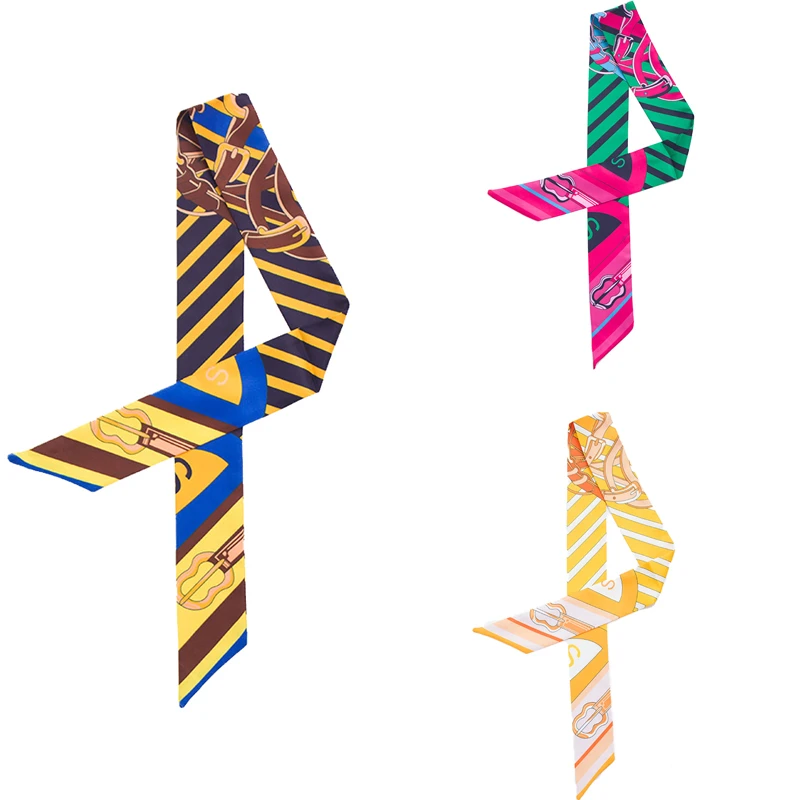 

Small Silk Scarf For Women 2019 New Print Handle Bag Ribbons Brand Fashion Head Scarf Small Long Skinny Scarves Wholesale