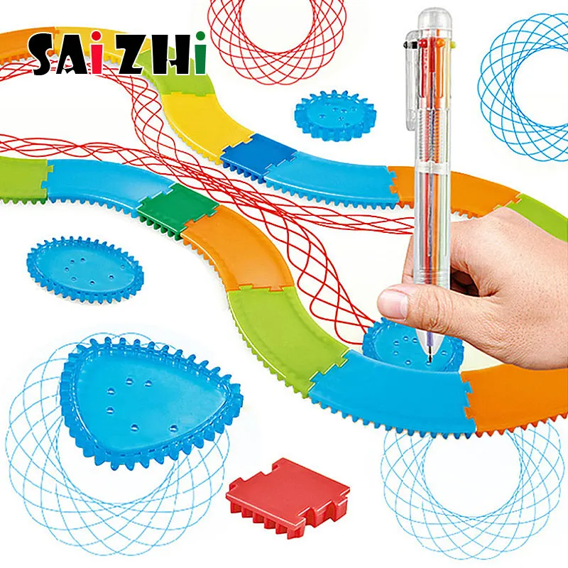 Saizhi 31-33 шт. набор игрушек для рисования спирографа, соединяющиеся зубчатые колеса, аксессуары для рисования, креативная развивающая игрушка для детей