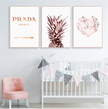 

Rose Gold Wall Art Tropical Pineapple s and Prints Geometric Heart Canvas Painting Scandinavian Luxury Pictures Home Decor