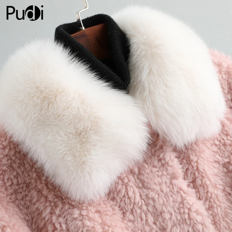 PUDI A19059 Женская шерстяная шуба куртка с лисой пальто с меховым воротником Женская зимняя теплая настоящая меховая шуба Тренч
