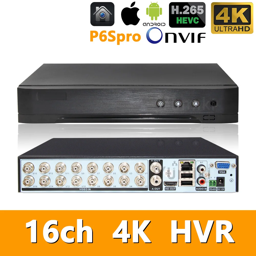 

5in1 Real H.265 16ch 8MP/4K HVR Security CCTV hybrid video recorder DVR P2P P6Spro support AHD/TVI/CVI/CVBS/IP cameras ONVIF