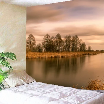 

3D Lake, Woods, Reflection in the Sunset Forests Tapestry Natura Wall Hanging Tapestries Hippie Hippy Wallpaper Home Decoration