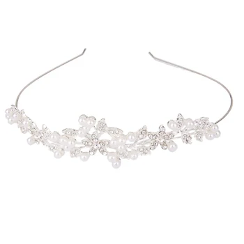 

Wedding Bridal Headband Rhinestone and Artificial Pearl Wedding Crown Decoration Headband Silver