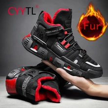 

CYYTL Fur Lined Men's Breathable Keep Warm Walking Sneakers Tennis Running Sports Comfort High Top Winter Outdoor Casual Shoes