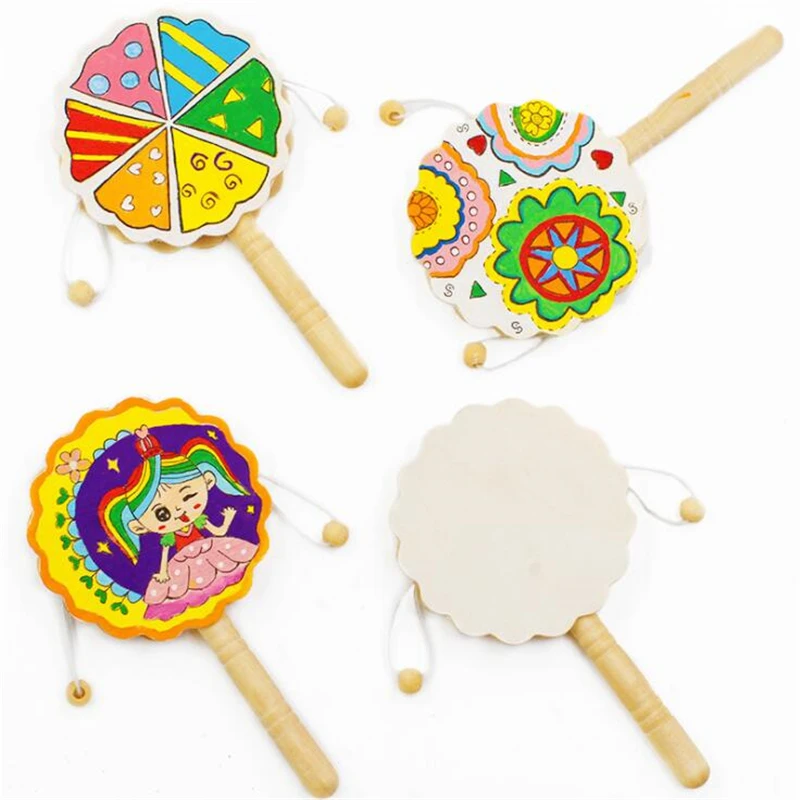 Kids Rattle Drum Wooden Toy Chinese Traditional Rattle Drum Spin Fun