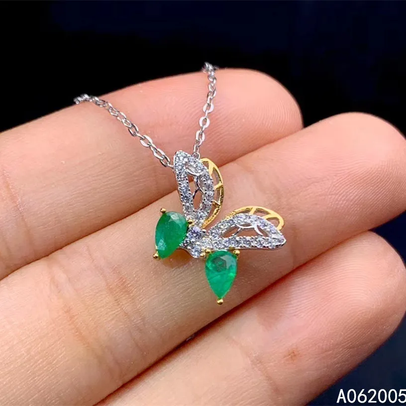 

KJJEAXCMY Fine Jewelry 925 Sterling Silver Inlaid Natural Emerald Female New Pendant Necklace Noble Support Test with Box