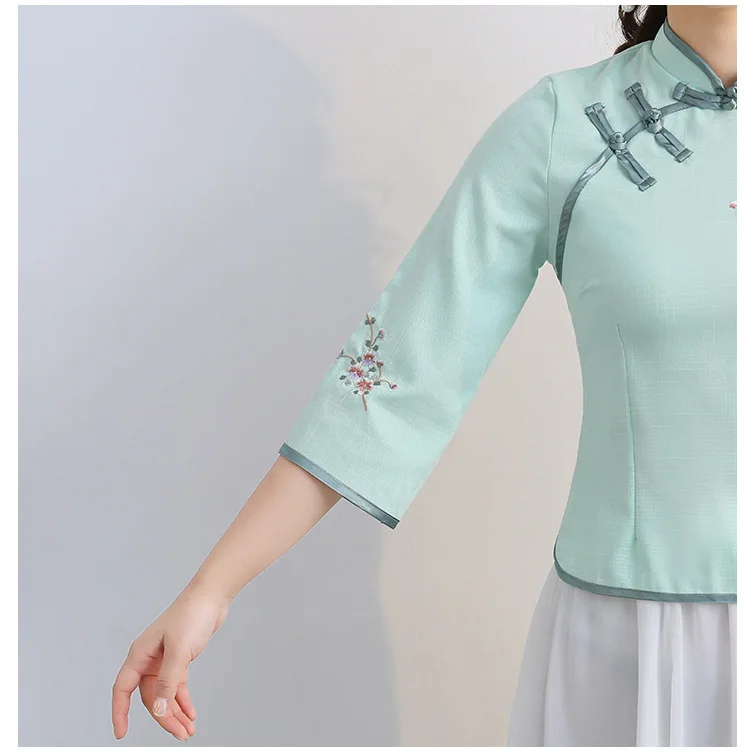 Стиль, Модный облегающий Топ Cheongsam, улучшенный китайский костюм, ретро китайский стиль, женское платье со стоячим воротником, три четверти