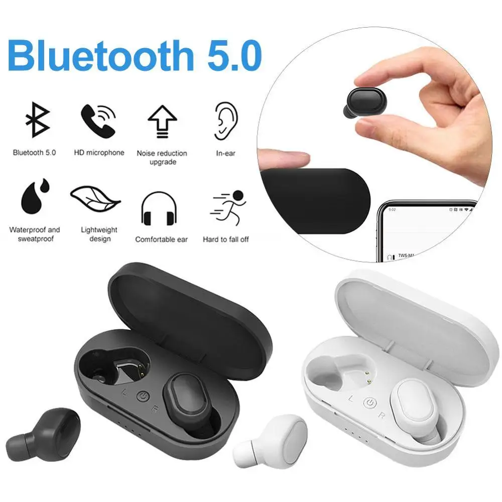 M1 Bluetooth Headsets Wireless Earbuds 5 0 TWS Earphone Noise Cancelling Mic for iPhone Xiaomi Huawei Samsung